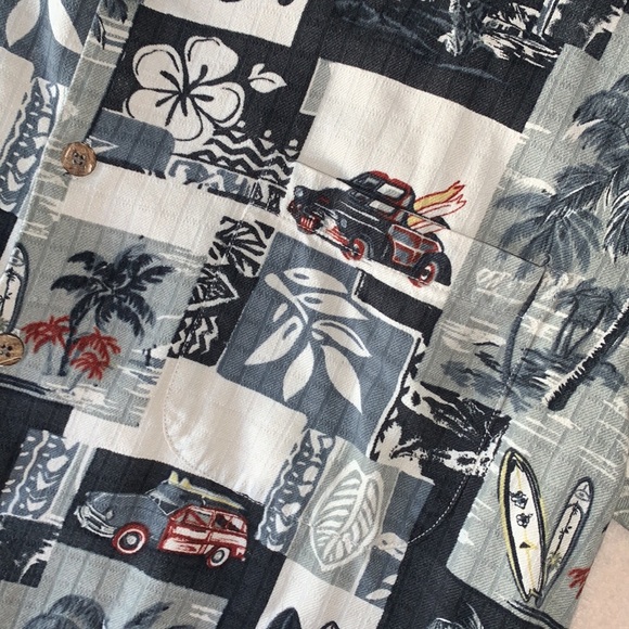 Paradise Blues Silk Blend Casual Button Down Size Large Surfboard Pattern - Picture 4 of 6